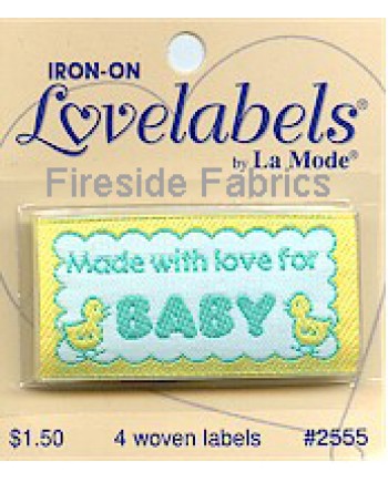 4 LABELS - MADE WITH LOVE FOR BABY - IRON ON